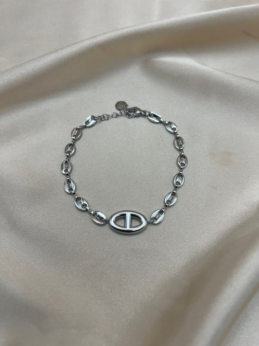 Gourmette Jade couleur argent moyen